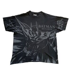 Rare VTG SSI Batman Returns 1991 All Over Print T Shirt 90s DC Comics Black L